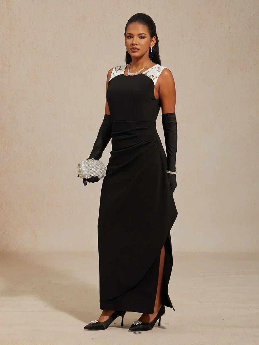Vestido de satén mate sin mangas con detalle de encaje - Nhaura