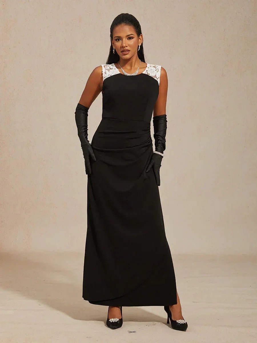 Vestido de satén mate sin mangas con detalle de encaje - Nhaura