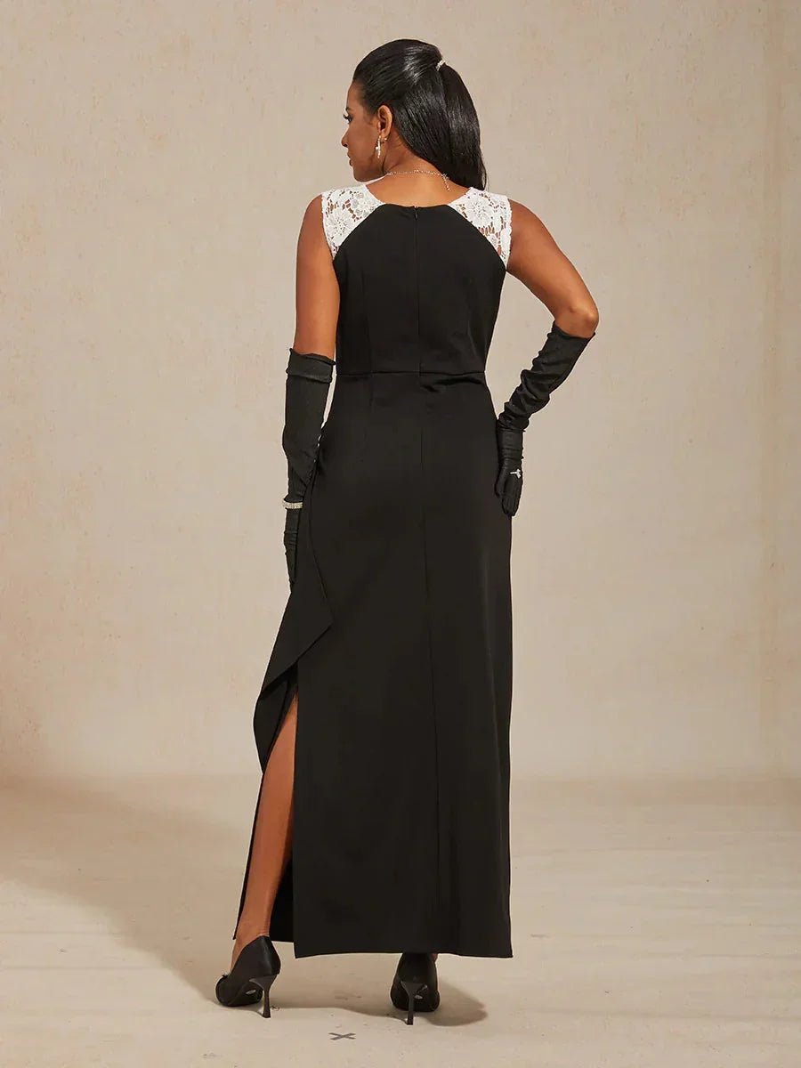 Vestido de satén mate sin mangas con detalle de encaje - Nhaura