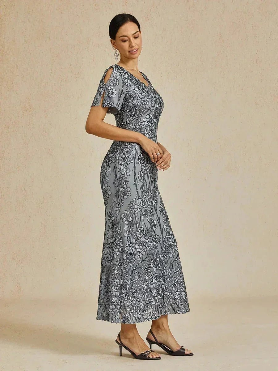 Vestido elegante de lentejuelas con escote en V y hombros descubiertos - Nhaura