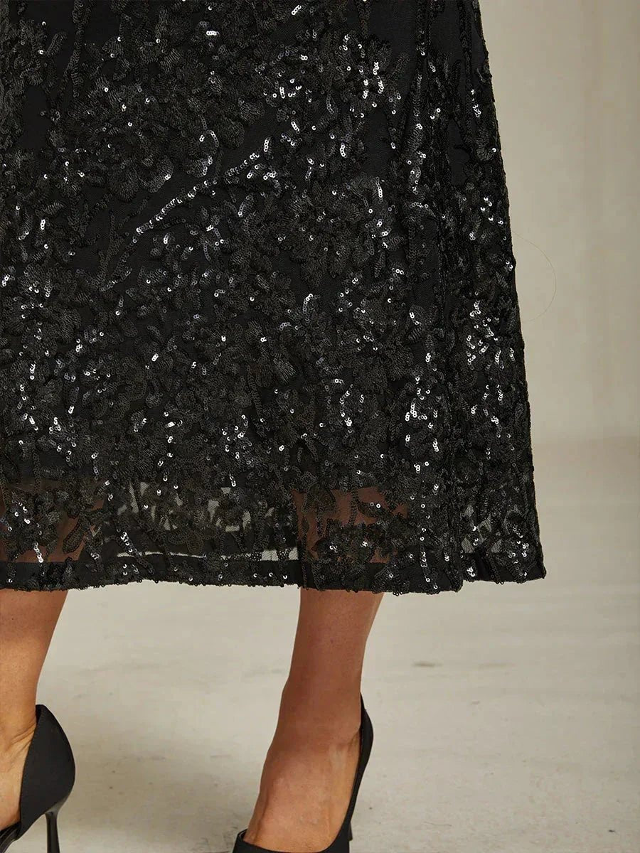 Vestido elegante de lentejuelas con escote en V y hombros descubiertos - Nhaura