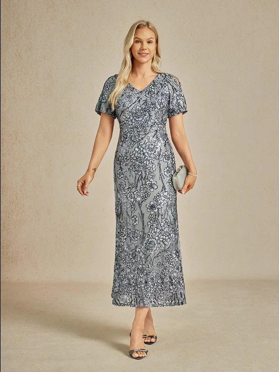 Vestido elegante de lentejuelas con escote en V y hombros descubiertos - Nhaura