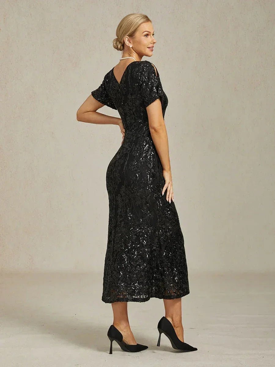 Vestido elegante de lentejuelas con escote en V y hombros descubiertos - Nhaura