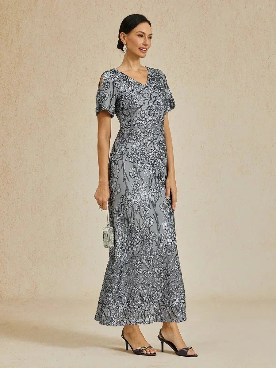 Vestido elegante de lentejuelas con escote en V y hombros descubiertos - Nhaura