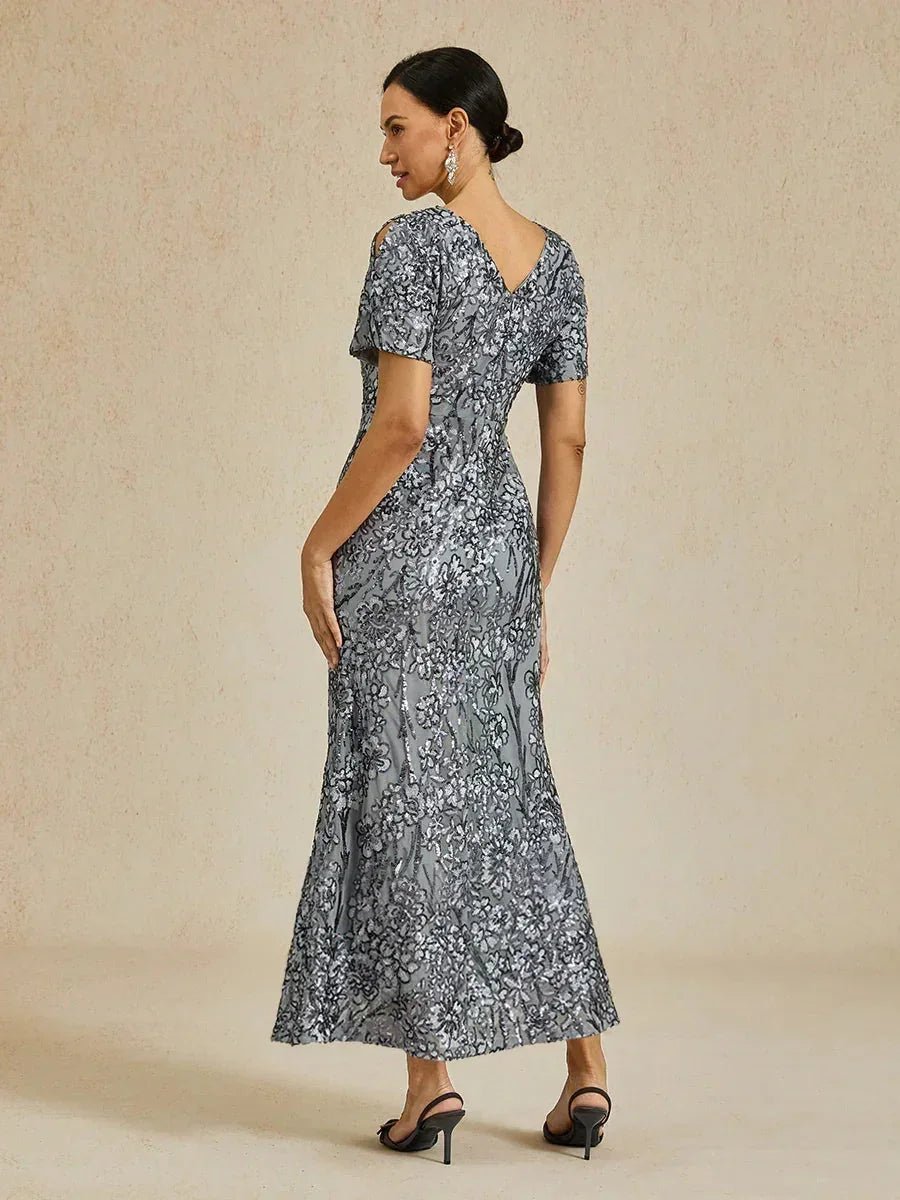 Vestido elegante de lentejuelas con escote en V y hombros descubiertos - Nhaura