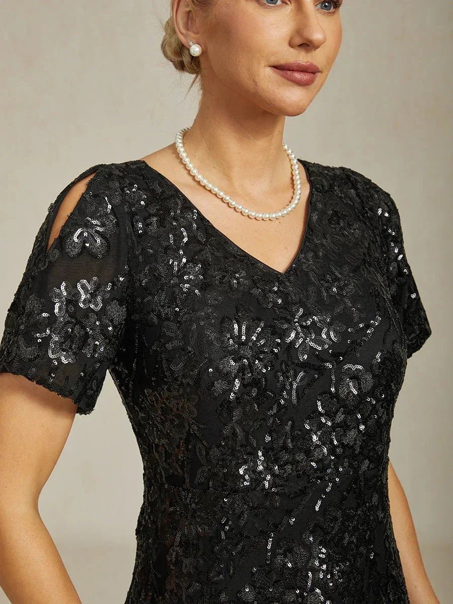 Vestido elegante de lentejuelas con escote en V y hombros descubiertos - Nhaura