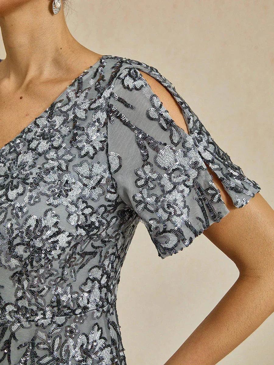 Vestido elegante de lentejuelas con escote en V y hombros descubiertos - Nhaura
