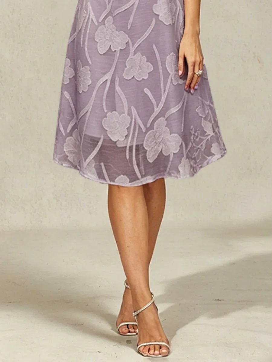 Vestido evasé a la rodilla de gasa floral semitransparente - Nhaura