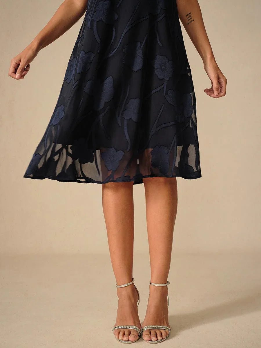 Vestido evasé a la rodilla de gasa floral semitransparente - Nhaura