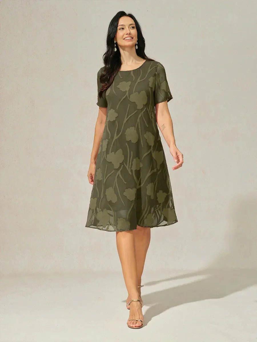 Vestido evasé a la rodilla de gasa floral semitransparente - Nhaura