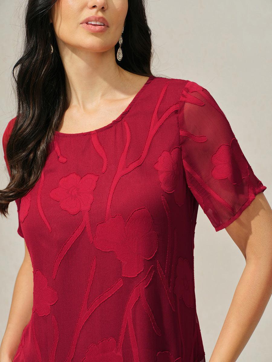 Vestido evasé a la rodilla de gasa floral semitransparente - Nhaura
