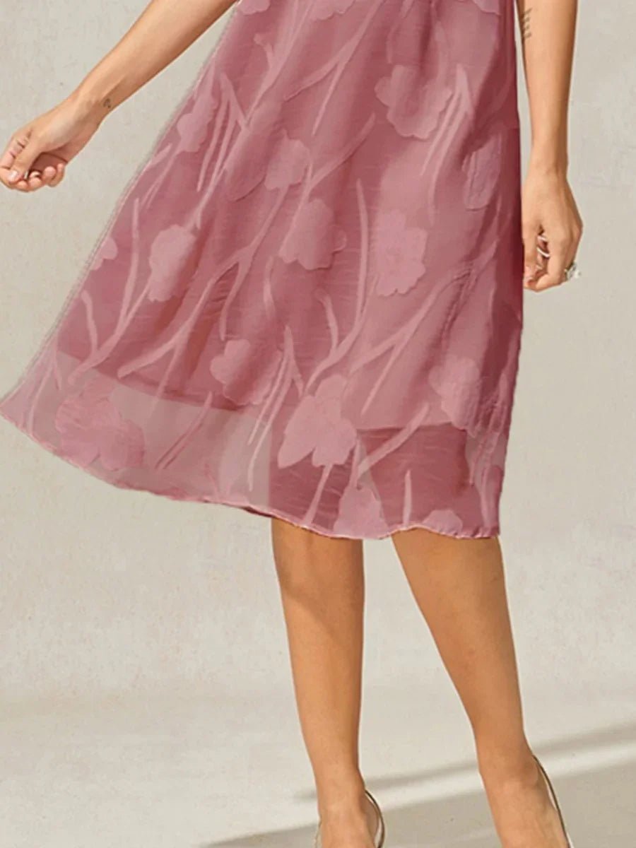 Vestido evasé a la rodilla de gasa floral semitransparente - Nhaura