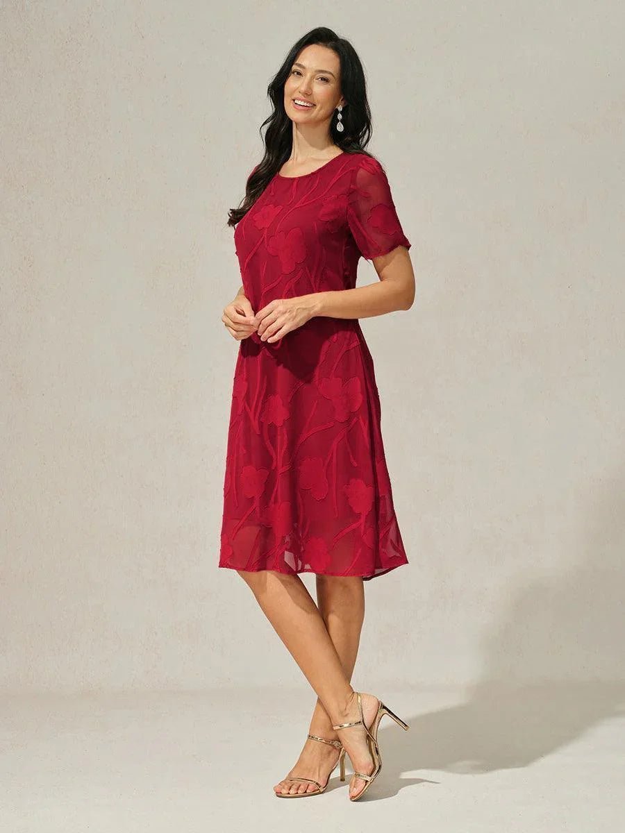 Vestido evasé a la rodilla de gasa floral semitransparente - Nhaura