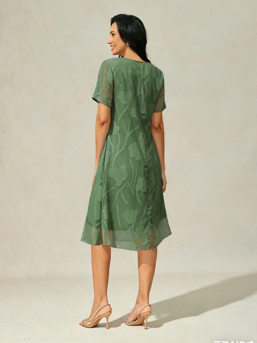 Vestido evasé a la rodilla de gasa floral semitransparente - Nhaura