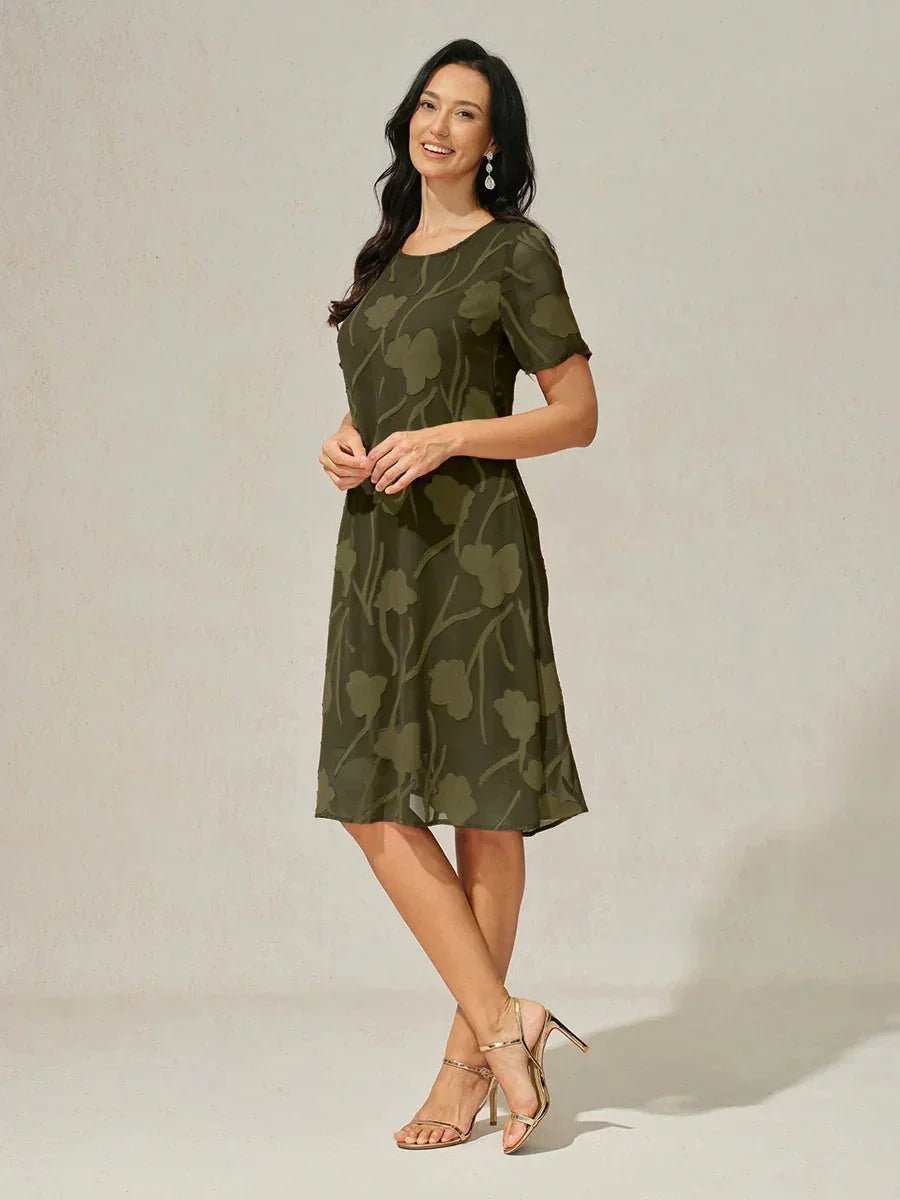 Vestido evasé a la rodilla de gasa floral semitransparente - Nhaura
