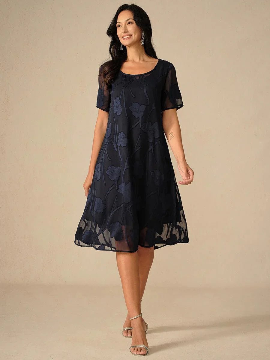 Vestido evasé a la rodilla de gasa floral semitransparente - Nhaura