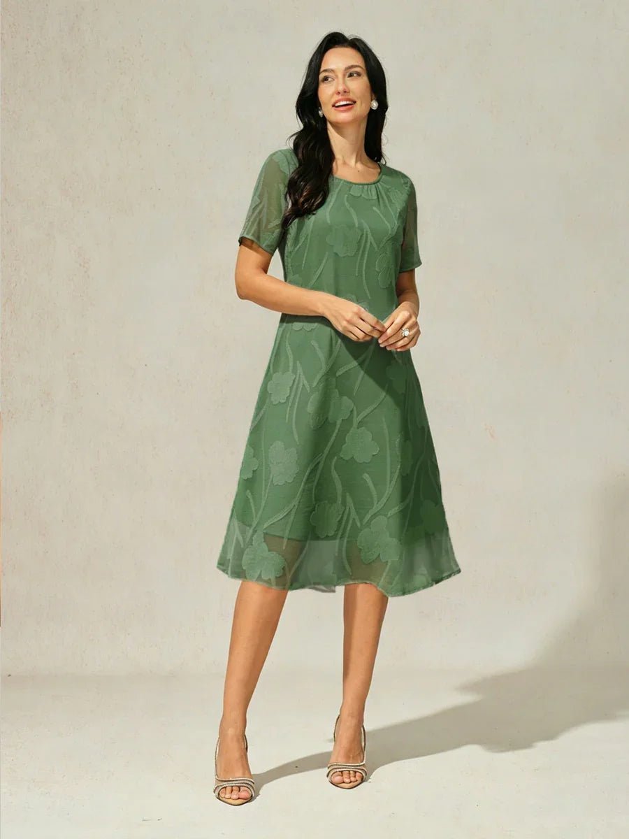 Vestido evasé a la rodilla de gasa floral semitransparente - Nhaura