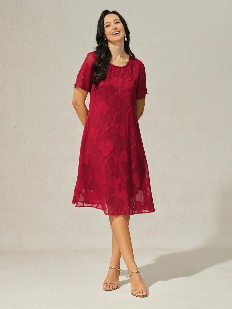 Vestido evasé a la rodilla de gasa floral semitransparente - Nhaura