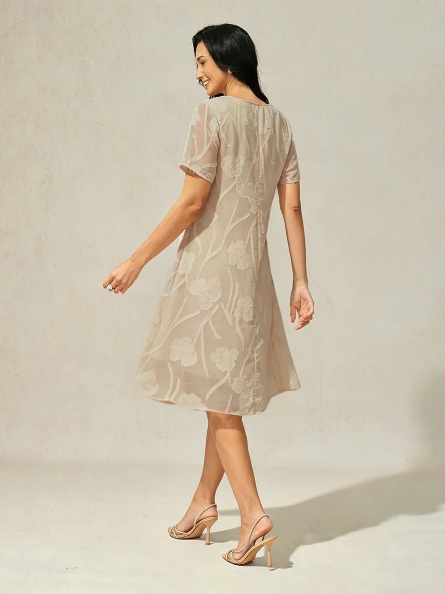 Vestido evasé a la rodilla de gasa floral semitransparente - Nhaura