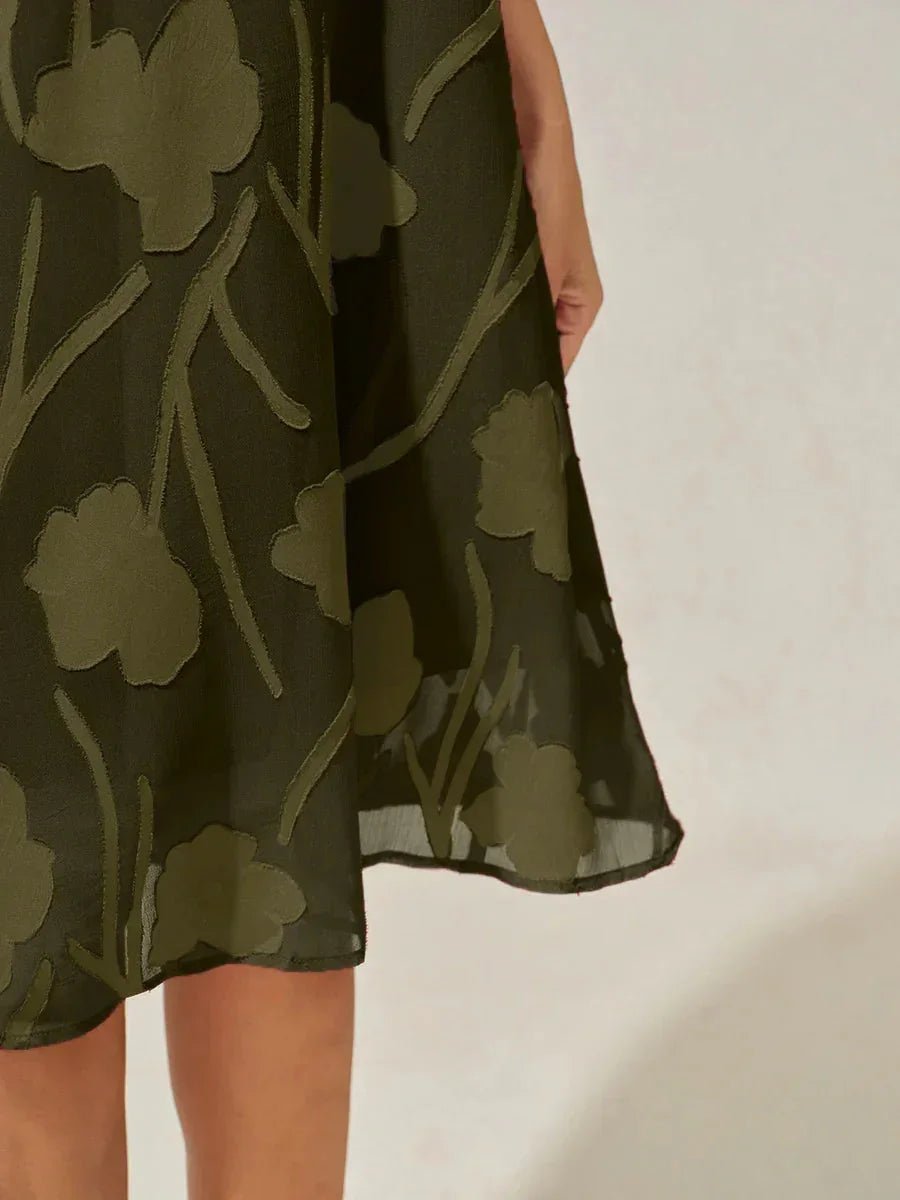 Vestido evasé a la rodilla de gasa floral semitransparente - Nhaura