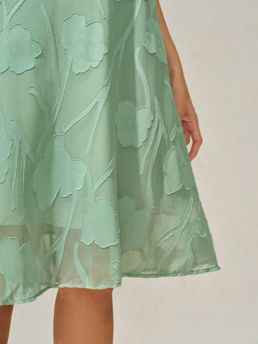 Vestido evasé a la rodilla de gasa floral semitransparente - Nhaura