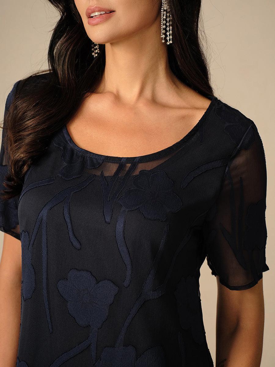 Vestido evasé a la rodilla de gasa floral semitransparente - Nhaura
