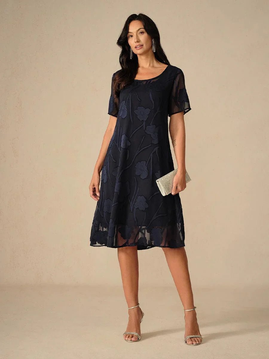 Vestido evasé a la rodilla de gasa floral semitransparente - Nhaura