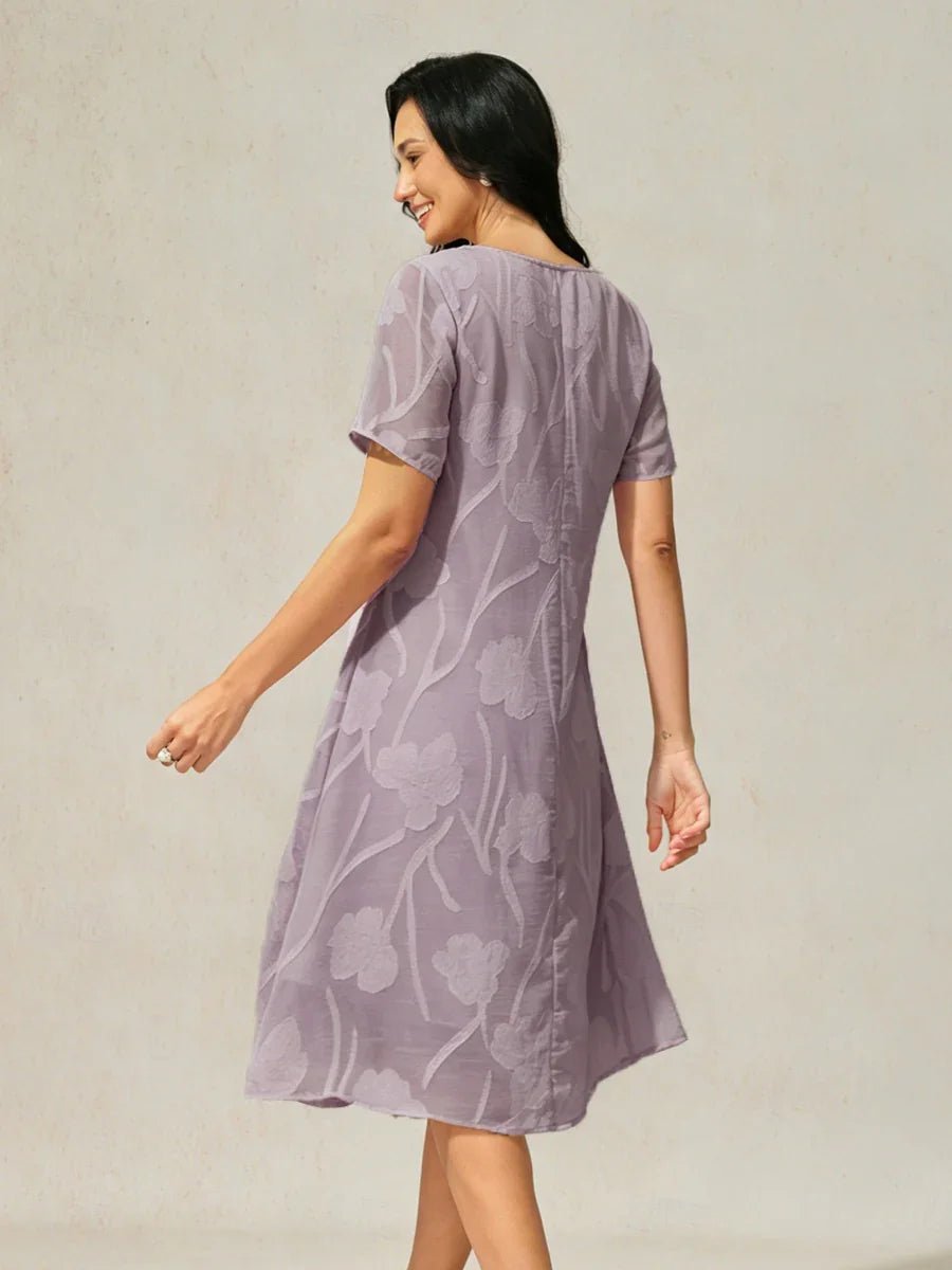 Vestido evasé a la rodilla de gasa floral semitransparente - Nhaura