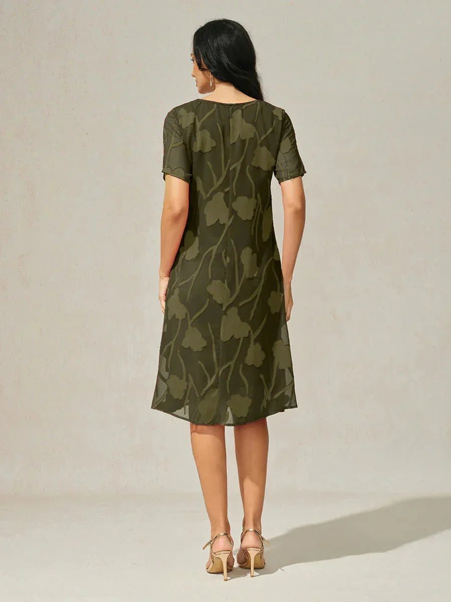 Vestido evasé a la rodilla de gasa floral semitransparente - Nhaura