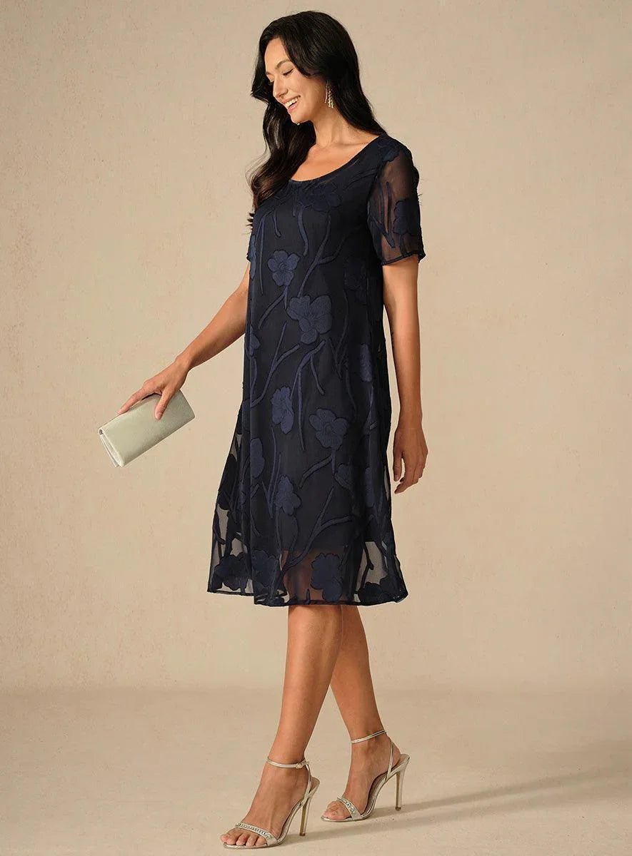 Vestido evasé a la rodilla de gasa floral semitransparente - Nhaura