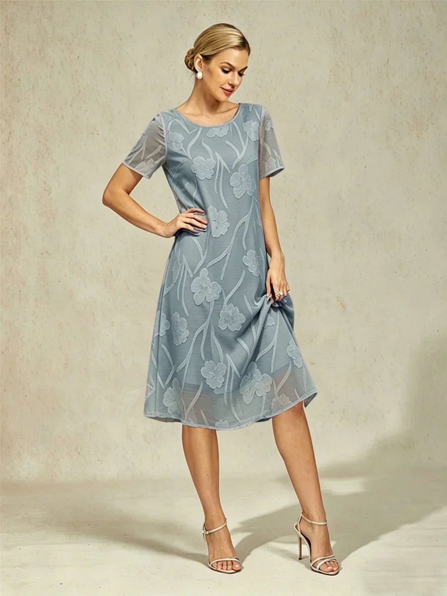 Vestido evasé a la rodilla de gasa floral semitransparente - Nhaura