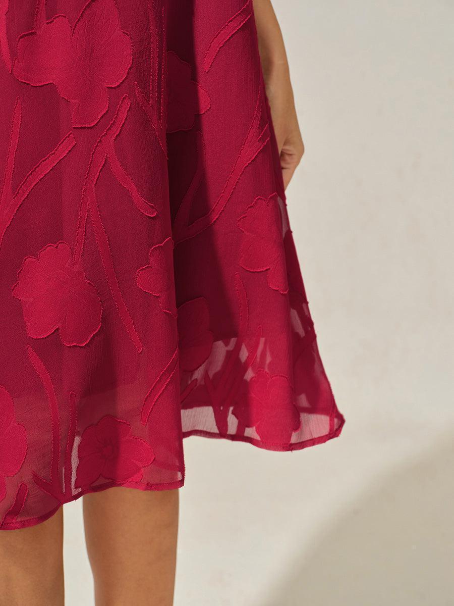 Vestido evasé a la rodilla de gasa floral semitransparente - Nhaura