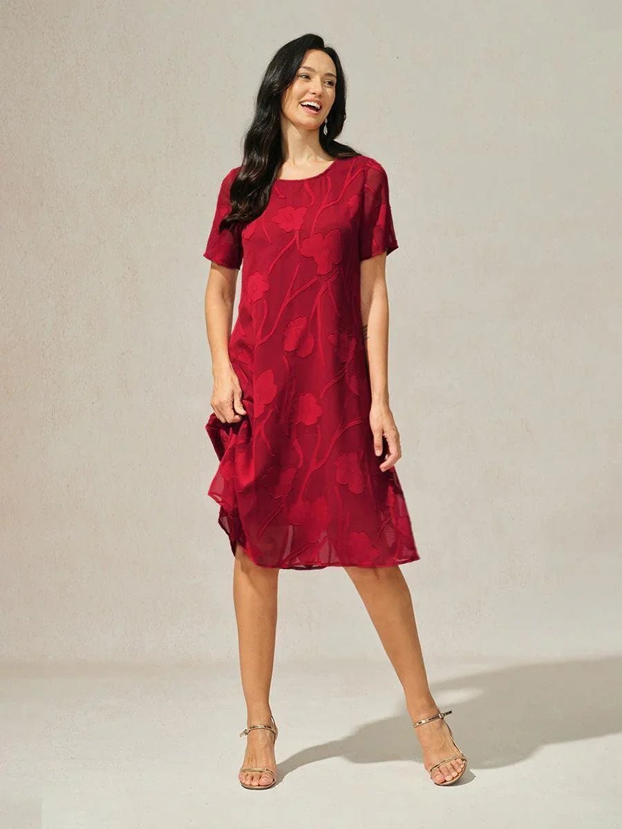 Vestido evasé a la rodilla de gasa floral semitransparente - Nhaura