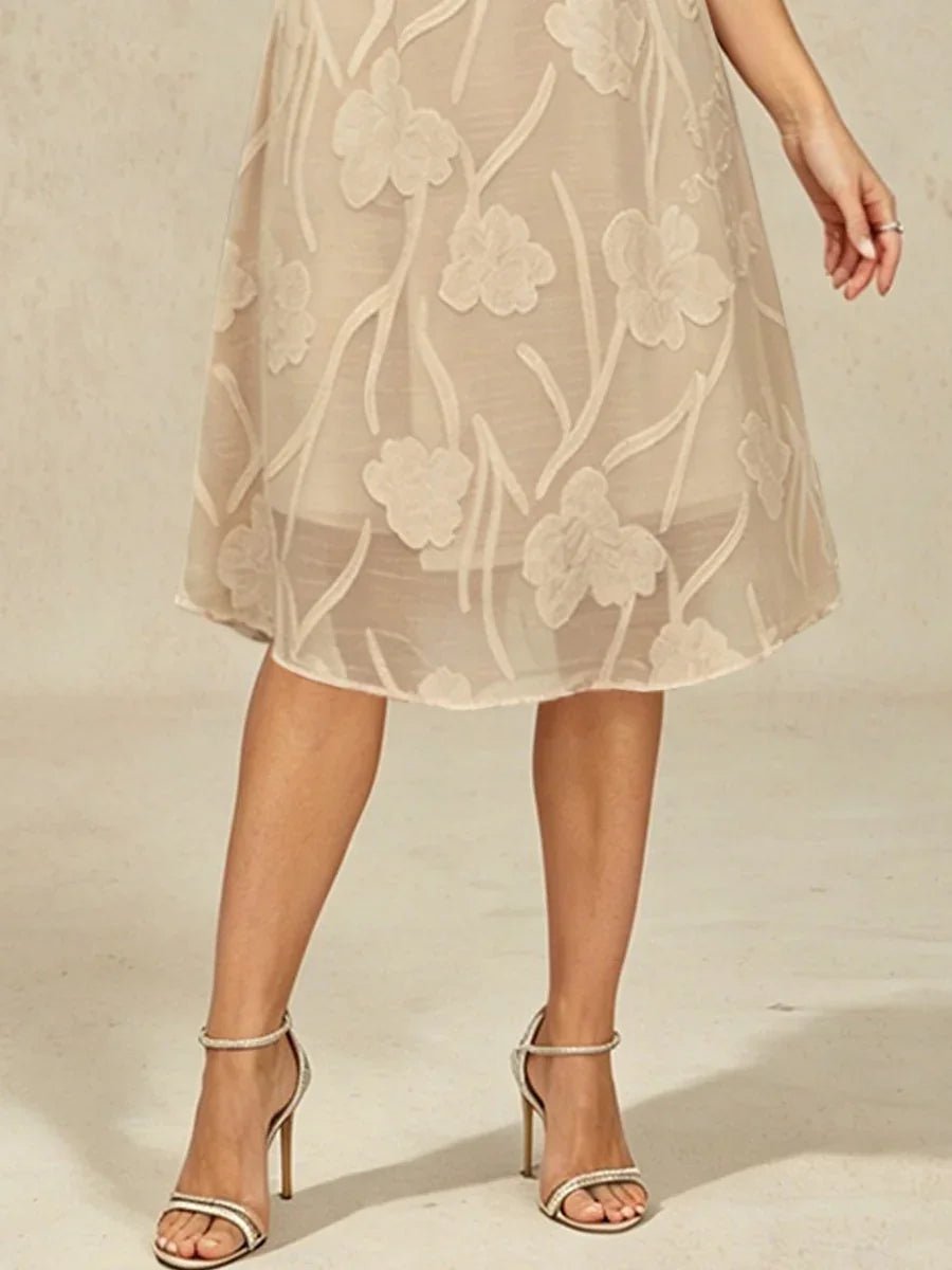 Vestido evasé a la rodilla de gasa floral semitransparente - Nhaura