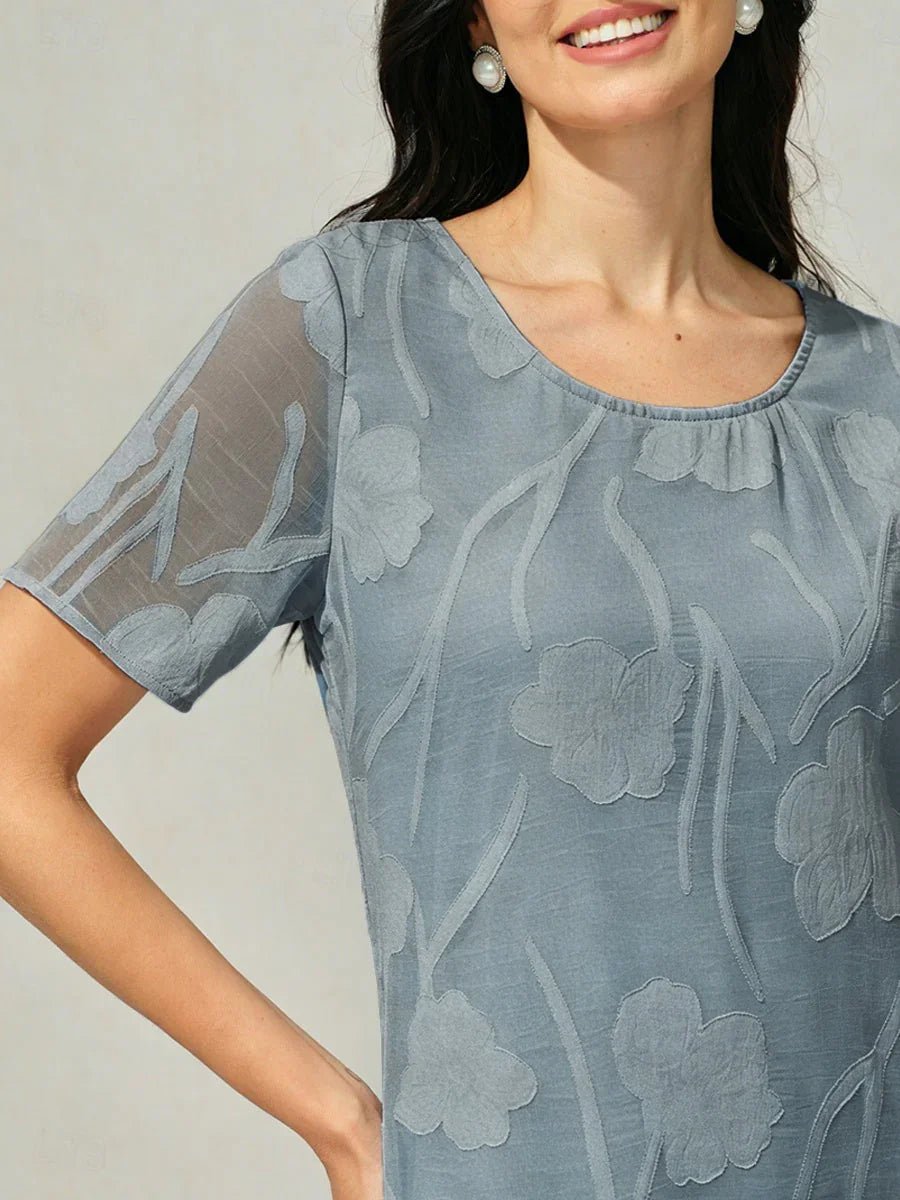 Vestido evasé a la rodilla de gasa floral semitransparente - Nhaura