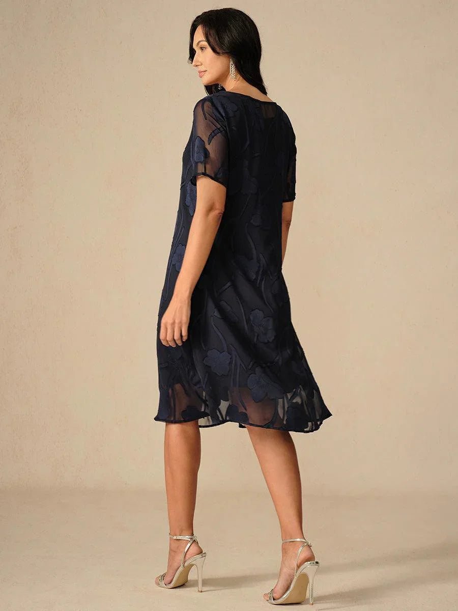 Vestido evasé a la rodilla de gasa floral semitransparente - Nhaura