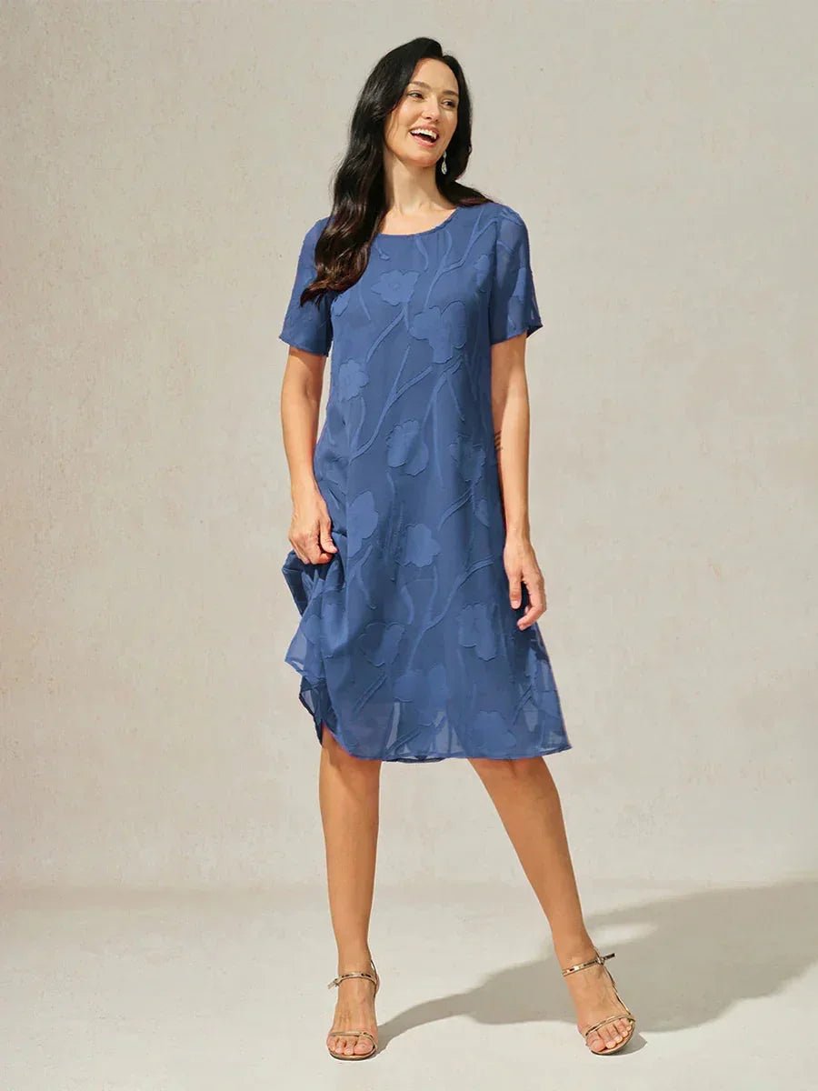 Vestido evasé a la rodilla de gasa floral semitransparente - Nhaura