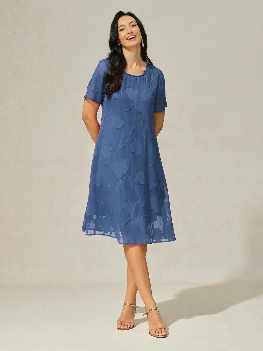 Vestido evasé a la rodilla de gasa floral semitransparente - Nhaura