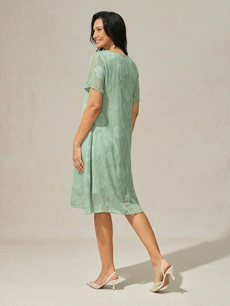 Vestido evasé a la rodilla de gasa floral semitransparente - Nhaura