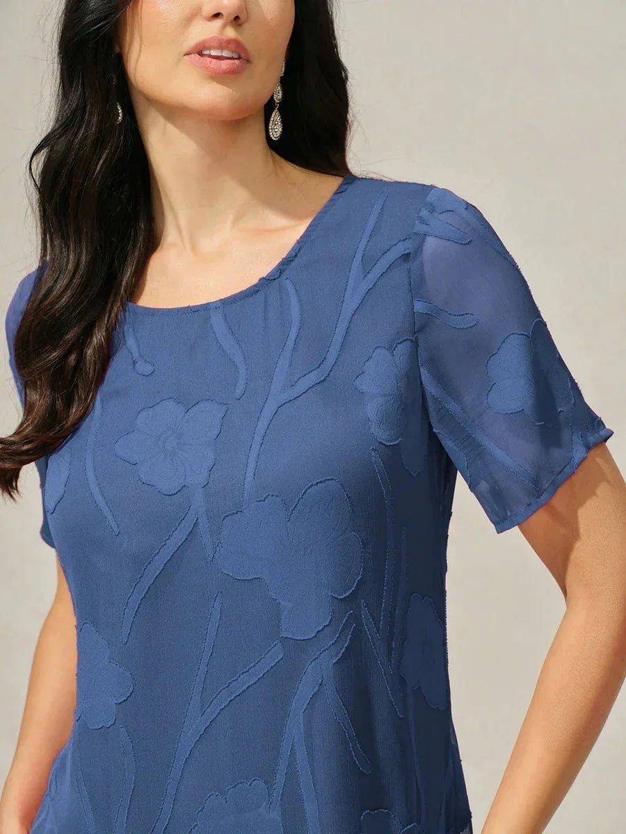 Vestido evasé a la rodilla de gasa floral semitransparente - Nhaura