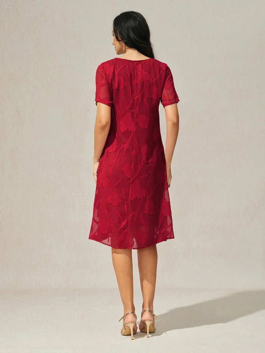 Vestido evasé a la rodilla de gasa floral semitransparente - Nhaura