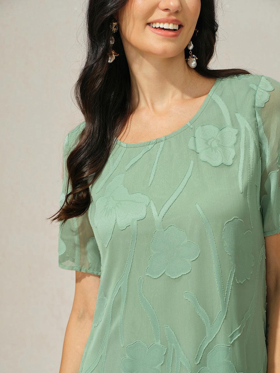 Vestido evasé a la rodilla de gasa floral semitransparente - Nhaura