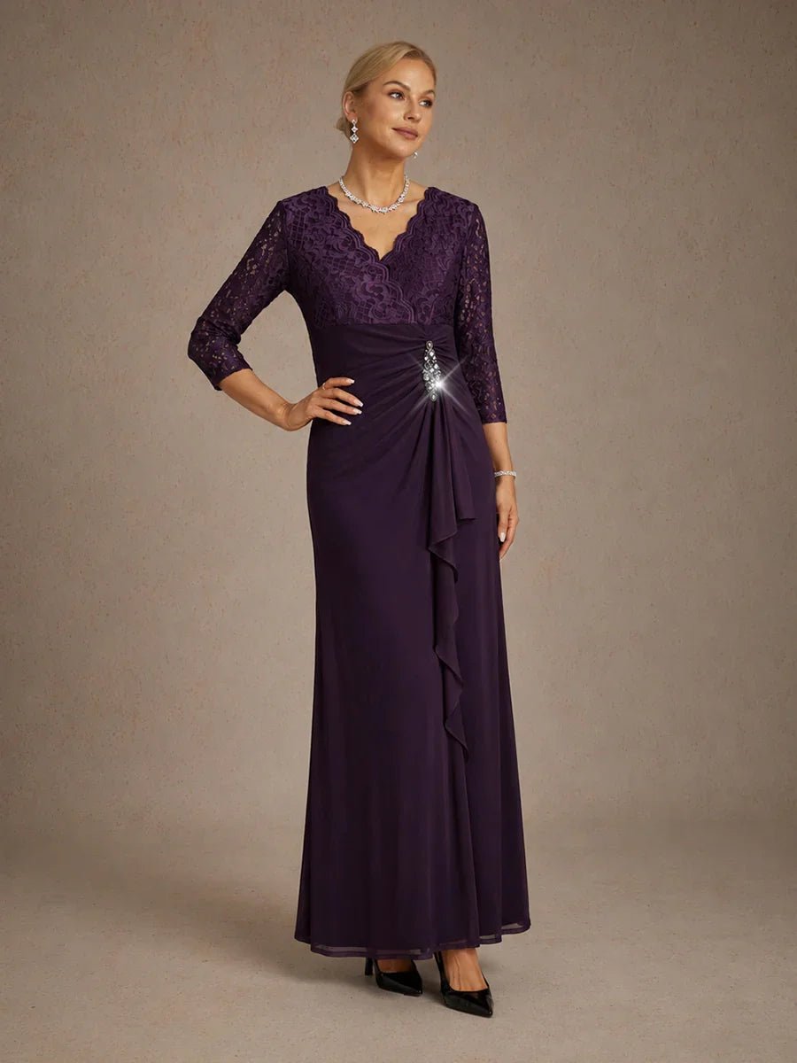 Vestido evasé de encaje con cintura imperio y detalle de pedrería - Nhaura