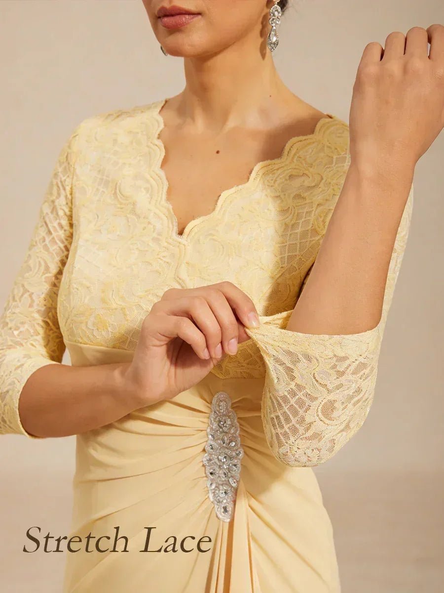 Vestido evasé de encaje con cintura imperio y detalle de pedrería - Nhaura