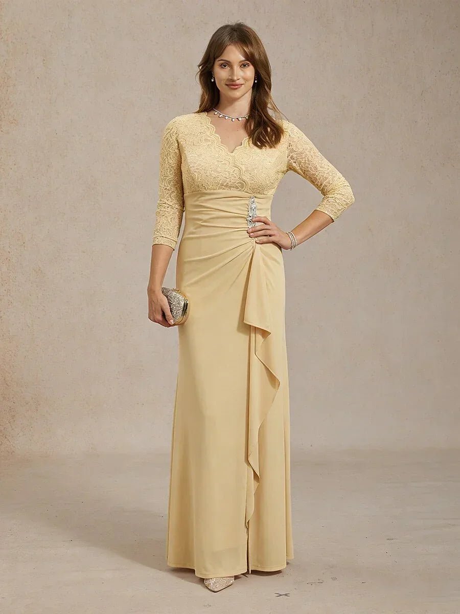 Vestido evasé de encaje con cintura imperio y detalle de pedrería - Nhaura