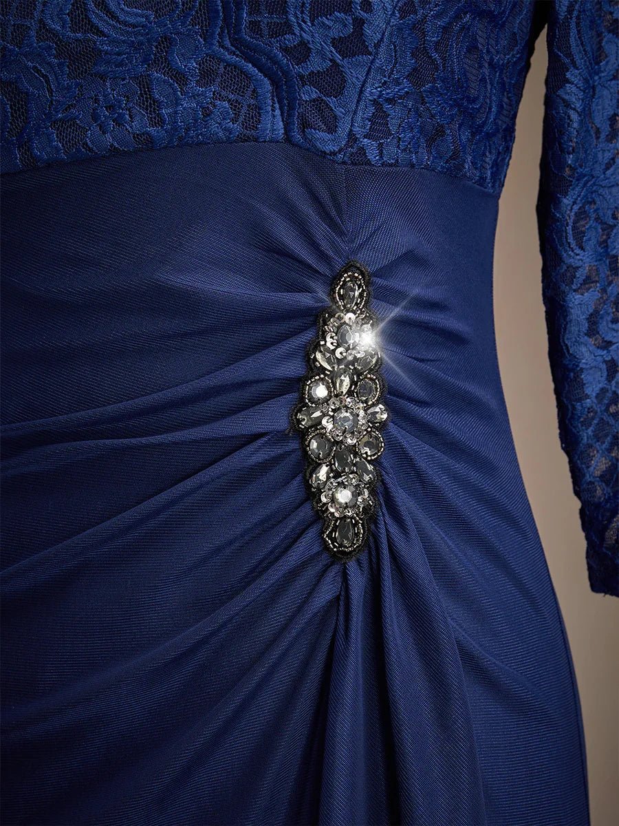 Vestido evasé de encaje con cintura imperio y detalle de pedrería - Nhaura
