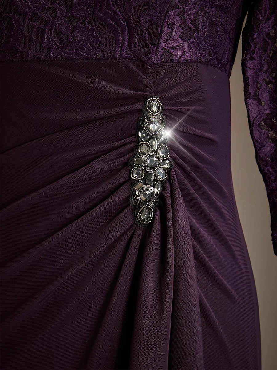 Vestido evasé de encaje con cintura imperio y detalle de pedrería - Nhaura