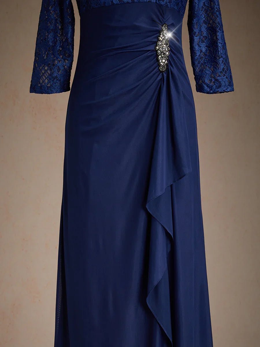 Vestido evasé de encaje con cintura imperio y detalle de pedrería - Nhaura