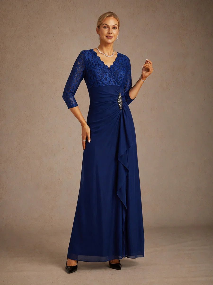 Vestido evasé de encaje con cintura imperio y detalle de pedrería - Nhaura