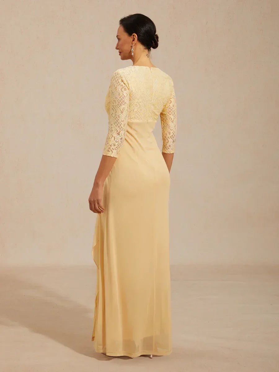 Vestido evasé de encaje con cintura imperio y detalle de pedrería - Nhaura